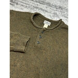 LL Bean Roll Neck Sweater Mens L Tall Green Cotton Knit Pullover Fisherman Vtg